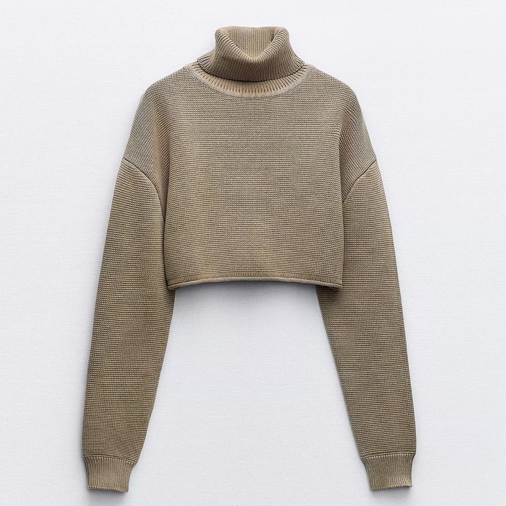 Zara Tan Cropped Turtleneck Sweater